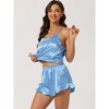 cheibear Women's Satin Spaghetti Cami Tops Ruffle Trim Shorts Sleepwear Sets - 2 of 4