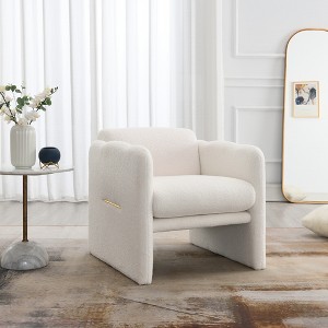 Teddy Fabric Waved Arm Chair with Metal Arm Decorations, Accent Chair for Living Room, Bedroom, Office - 1 of 4