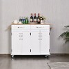 Costway Kitchen Trolley Island Utility Cart Wood Top Rolling Storage Cabinet Drawers White - 4 of 4
