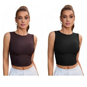 INSPIRE CHIC 2 Packs Women's Sleeveless Ribbed Waist-Cinched Workout Tank Top with Dual Side Pleats - 1 of 4