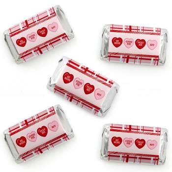 Big Dot of Happiness Conversation Hearts - Mini Candy Bar Wrapper Stickers - Valentine's Day Party Small Favors - 40 Count