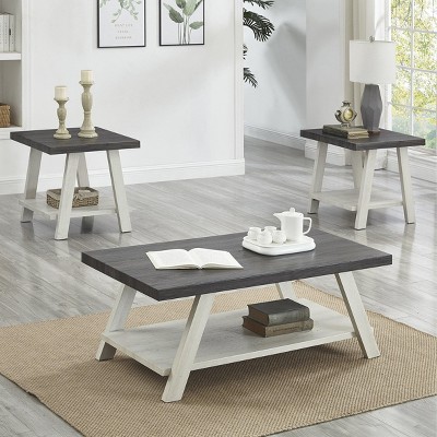 Athens Charcoal and Beige 3-Piece Wood Shelf Coffee Table Set