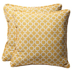 Outdoor 2 Pc Square Toss Pillow Set - Yellow/White Geometric - Pillow Perfect