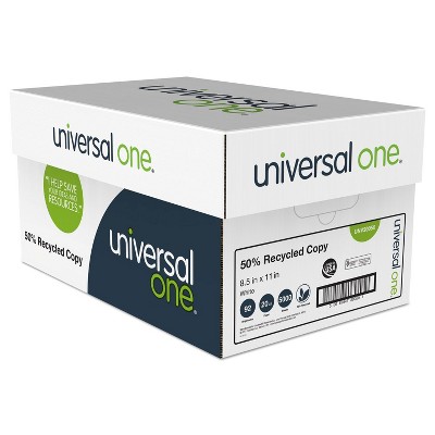 Universal 50% Recycled Copy Paper 92 Bright 20 lb 8 1/2 x 11 White 5000 Sheets/Carton 20050