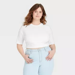 Women's Plus Size Tie Back Short Sleeve Cropped T-Shirt - Universal Thread™ White 4X