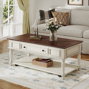 Farmhouse Coffee Table, Retro Movable Table with Wheels, Rectangular Center Table for Living Room – The Pop Home - 1 of 4