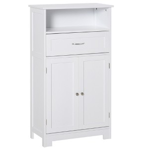 kleankin Modern Floor Bathroom Storage Cabinet Free Standing Cupboard with Drawer and Adjustable Shelf, Entryway Living Room Organizer,White - 1 of 4