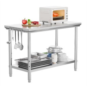 Karl Home Silver Stainless Steel Kitchen Prep Table With Hooks And Adjustable Undershelf - 1 of 4
