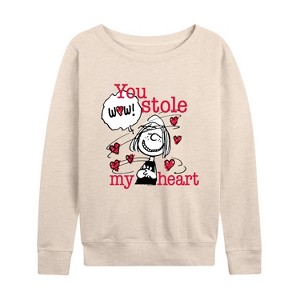Women's - Peanuts - Patty Stole My Heart Lightweight French Terry Wide Neck Long Sleeve Shirt - 1 of 4