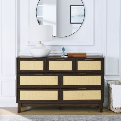 KTMBDW 3/5/7 Drawers Dresser for Bedroom, Wood Farmhouse Drawer Chest, Chest of Drawer, Tall Dresser with Organizer for Bedroom, Living Room
