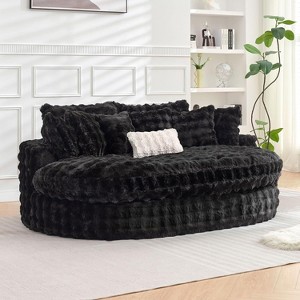 83 inch Oversized Round Sofa, Soft Cushion Sofa Bed with 6 Pillows, Round Chaise Lounge Chair for Bedroom, Livingroom, Gray - 1 of 4