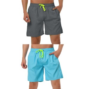 Lars Amadeus Men's Solid Color Drawstring Swimming Pool Beach Board Shorts 2 Packs - 1 of 4