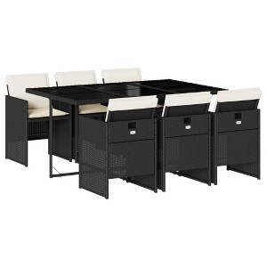 vidaXL Patio Dining Set with Cushions Table and Chair Furniture Poly Rattan - Black and cream Glass 6 - 1 of 4