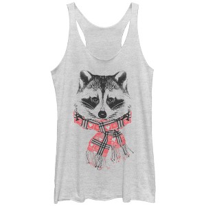 Women's Lost Gods Scarf Raccoon Racerback Tank Top - 1 of 3