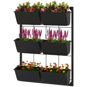 Aghana Digitals 3-Tier Wall-Mounted Planter with 6 Self-Draining Pots, Space-Saving Indoor/Outdoor - 1 of 4