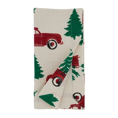 Red Truck and Tree Christmas Cotton Napkins Set