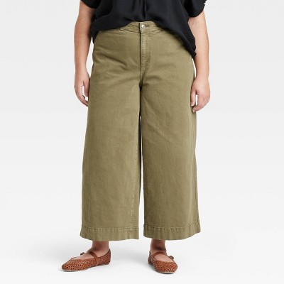 Women's High-Rise Sailor Wide Leg Pants - Ava & Viv™ Olive Green 18