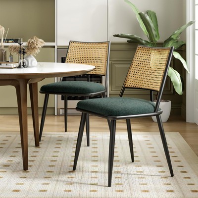 FURNIinspire Accent Chairs Set of 2, Mid-Century Modern Kitchen Chairs with Rattan Backrest, Kitchen, Living Room, Green, 21.3"*19.3"*31.1"