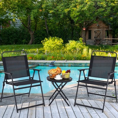 Costway 3PCS Outdoor Bistro Set Folding Table and Chairs Garden Deck Black