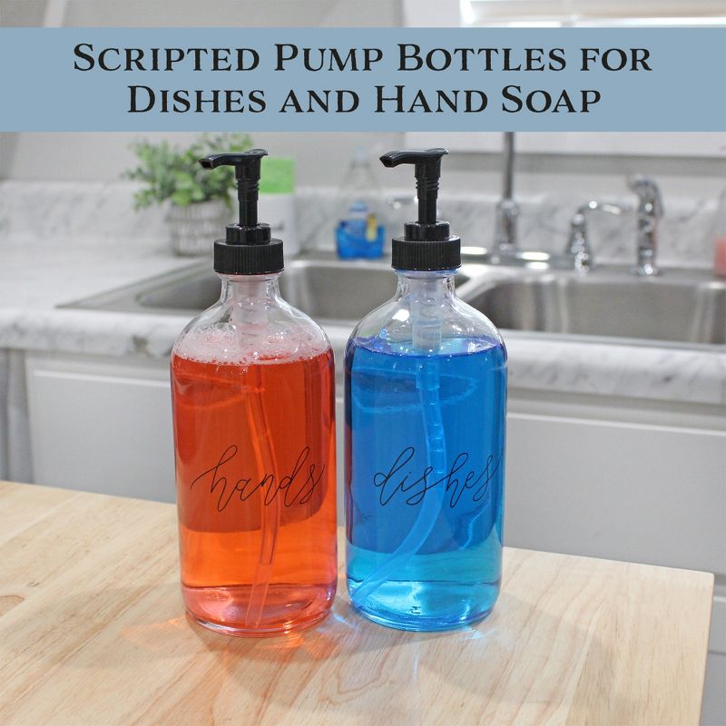 Cornucopia Brands 16oz Hands Dishes Pump Bottles 2pc Set; Soap Dispensers for Kitchen and Home, 4 of 9