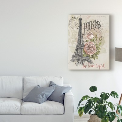 Paris Sketchbook Eiffel Tower Floral Canvas Art in Beige and Gray