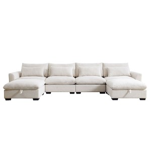 NicBex U-Shaped Corduroy Sectional Sofa,4 Seater Couch with 2 Storage Ottomans and 4 Waist Pillows for Living Room,Bedroom - 1 of 4
