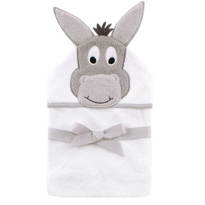 Hudson Baby Infant Cotton Animal Face Hooded Towel, Happy Donkey, One Size