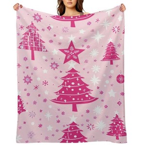 FIONECA Stylish Pink Christmas Tree Blanket with Star and Snowflake Pattern Cozy Soft Holiday Throw Blanket 30x40 inches - 1 of 4