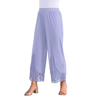 Roaman's Women's Plus Size Wide Leg Ultrasmooth Fabric Lace Pant