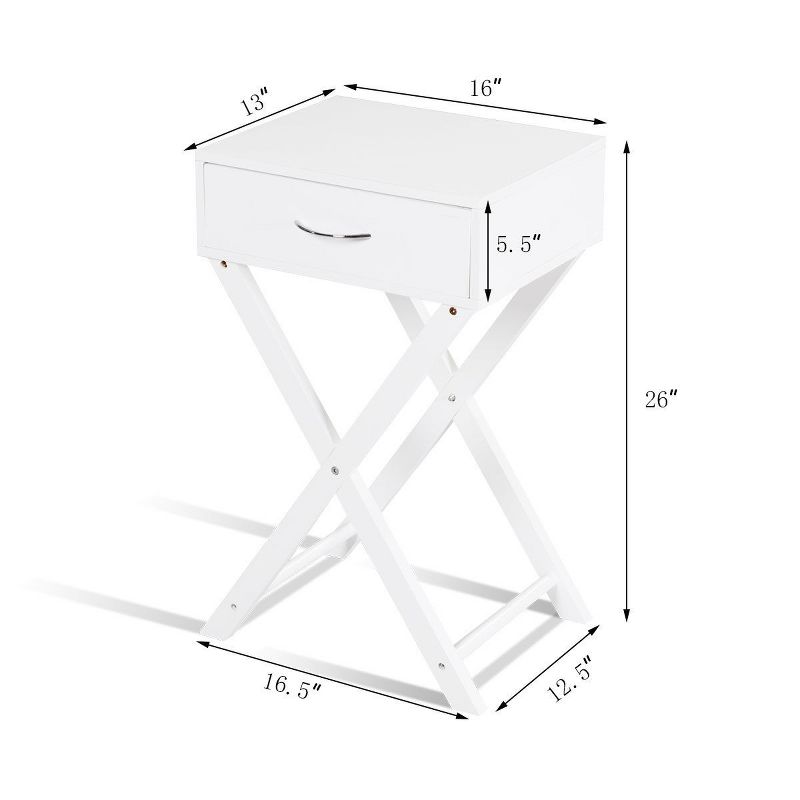 Costway Nightstand X-Shape Drawer Accent side End Table Modern Home Furniture White, 2 of 10