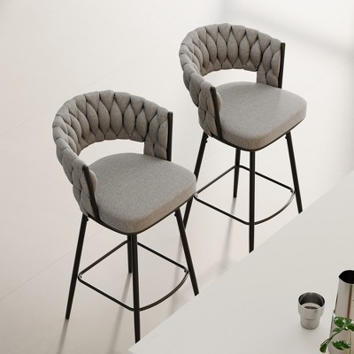 SKRAN 360°Swivel Bar Chairs Set of 2 WithMetal Leg And Soft Cushioned Backrest Modern Luxury Kitchen Chair for Bar, Kitchen Counter Island