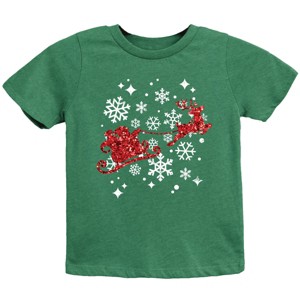 Santa Sleigh Glitter - Toddler Short Sleeve Tee and Kids Youth Short Sleeve Tee - 1 of 3