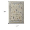 Gray Ivory and Blue Wool Floral Hand Knotted Area Rug With Fringe - 3 of 4