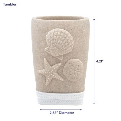 Beach Sand Coastal Shell Resin Bathroom Accessory Set, 4 Piece
