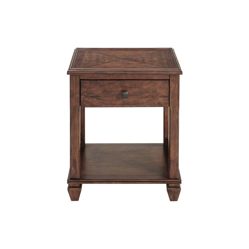 Photos - Coffee Table 21" Bridgton Square Wood End Table with Drawer Cherry - Alaterre Furniture