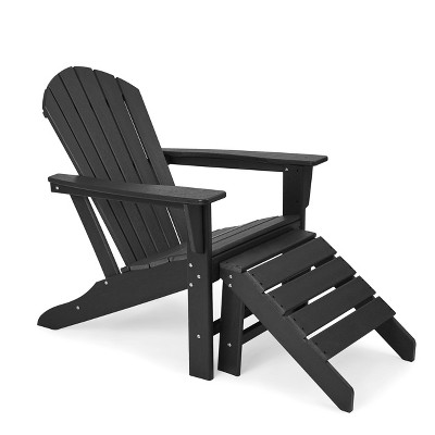 Plastic Resin Adirondack Chair with Ottoman - Black - EDYO LIVING