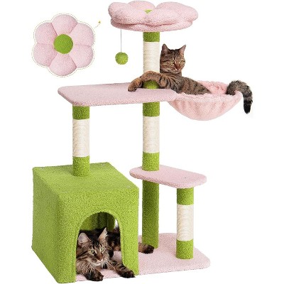 2-Door Large Cat Condo Cave Bed for Big Adult Cats, 41.2'' Cute Cat Tower with Scratching Posts