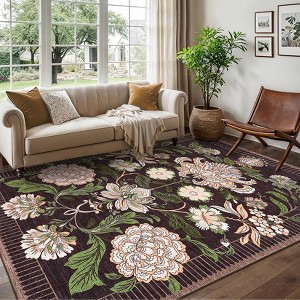 Washable Area Rugs for Living Room, Floral Rug for Bedroom, Soft Low Pile Non Slip Throw Rugs - 1 of 4