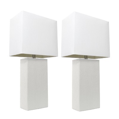 Set Of 2 Leather Table Lamps With Fabric Shades White - Elegant Designs ...