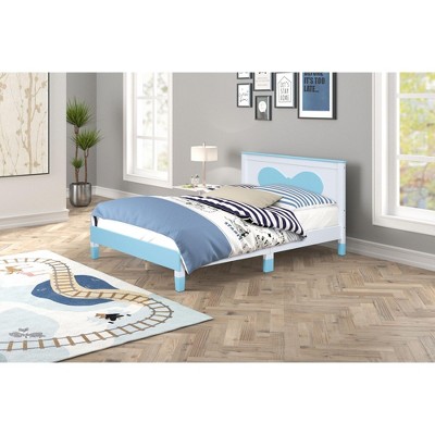 NicBex Wood Full Size Platform Bed Frame with Bow-Shaped Headboard for Kids/Boys/Girls,6.5" Under Bed Storage,No Box Spring Needed,Easy Assembly,Blue