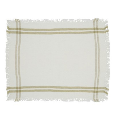Natural Fringed Stripe Cotton Linen Rectangle Placemats, Set of 4