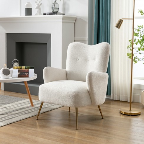 Modern Accent Chair With Golden Metal Legs, High Back Upholstered