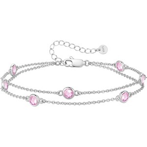 Double Strand Birthstone Charm Bracelet, 925 Sterling Silver Link Jewelry, Birthday Anniversary Christmas Gift for Women - 1 of 4