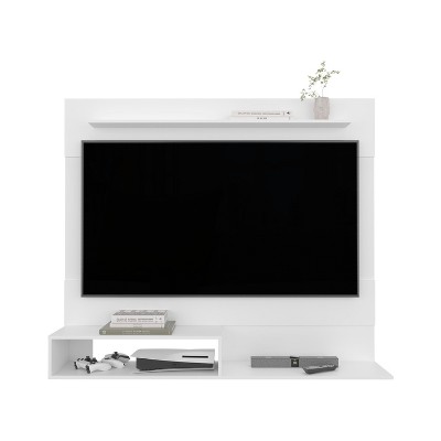 Vynxaria Modern Floating Entertainment Center, White, TV Space for TVs up to 55", Model with Superior Shelf
