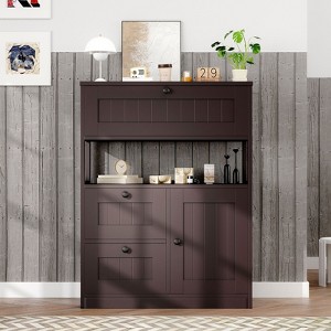 Hyleory Cabinet Wooden Storage Organizer with 1 Door and 3 Drawers, Free-Standing Cupboard for Kitchen/Living Room/Bathroom Use - 1 of 4