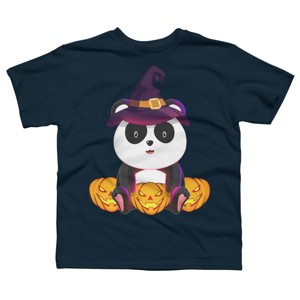 Boy's Design By Humans Cute Panda Mock up Witch With Jack O Lantern Halloween T-Shirt By thebeardstudio T-Shirt - 1 of 3