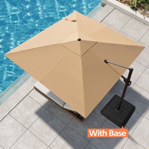 Pellebant 10.5FT Square Cantilever Umbrella Outdoor 360 Degree Rotation Offset Umbrella 6 Heights Adjustable with Base - 1 of 4