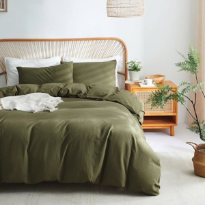 Evo Bytes 3-Piece Minimalist 100% Cotton Duvet Cover Set Breathable Soft Bedding - Queen Duvet Cover - 2 Standard Pillowcases - 1 of 4