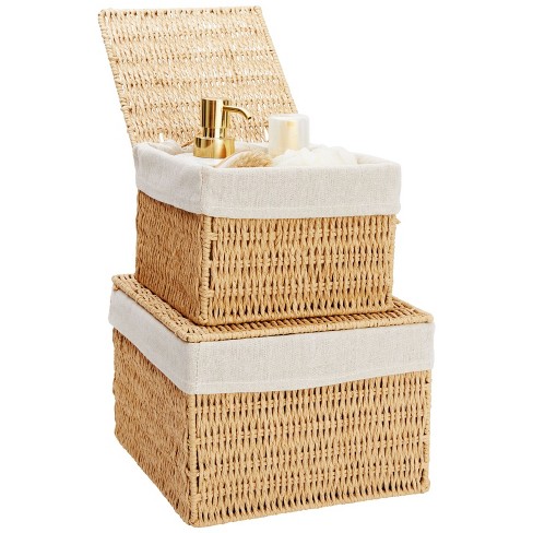 Juvale Juvale 2-pack Storage Basket With Lids - Wicker Shelf Baskets For Bathroom Organization ...