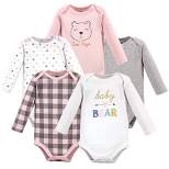 Hudson Baby Infant Girl Cotton Long-Sleeve Bodysuits 5pk, Girl Baby Bear